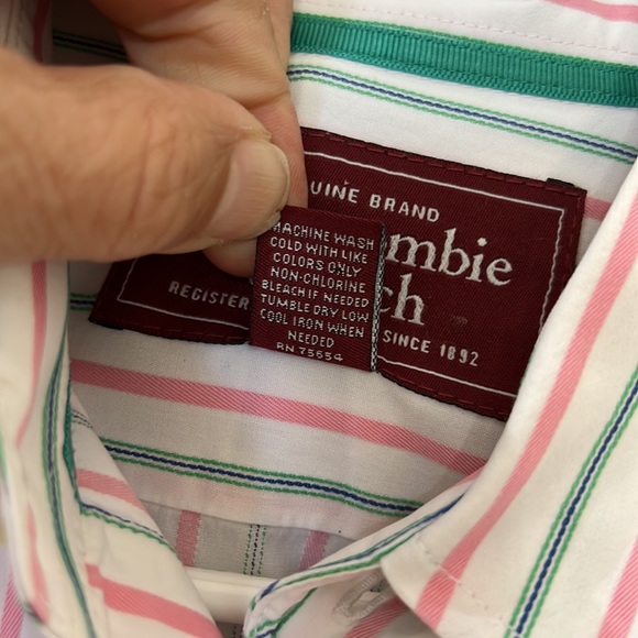 {Abercrombie & Fitch}Mens XL Muscle Fit White/Green/Pink Long Sleeve Button Down - Picture 7 of 7